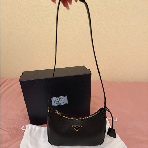 Prada Re-Edition Saffiano Leather Bag Black with Gold Hardware - Picture 3 of 13